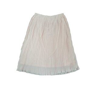 Pleated Midi Skirt With Lined Sheer Overlay & Elastic Waistband